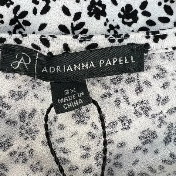 Adrianna Papell Top Women's 3X Black White Floral Print Tunic Flowy Long Sleeve - Picture 6 of 10